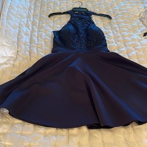 Navy Blue High Neck Homecoming Dress